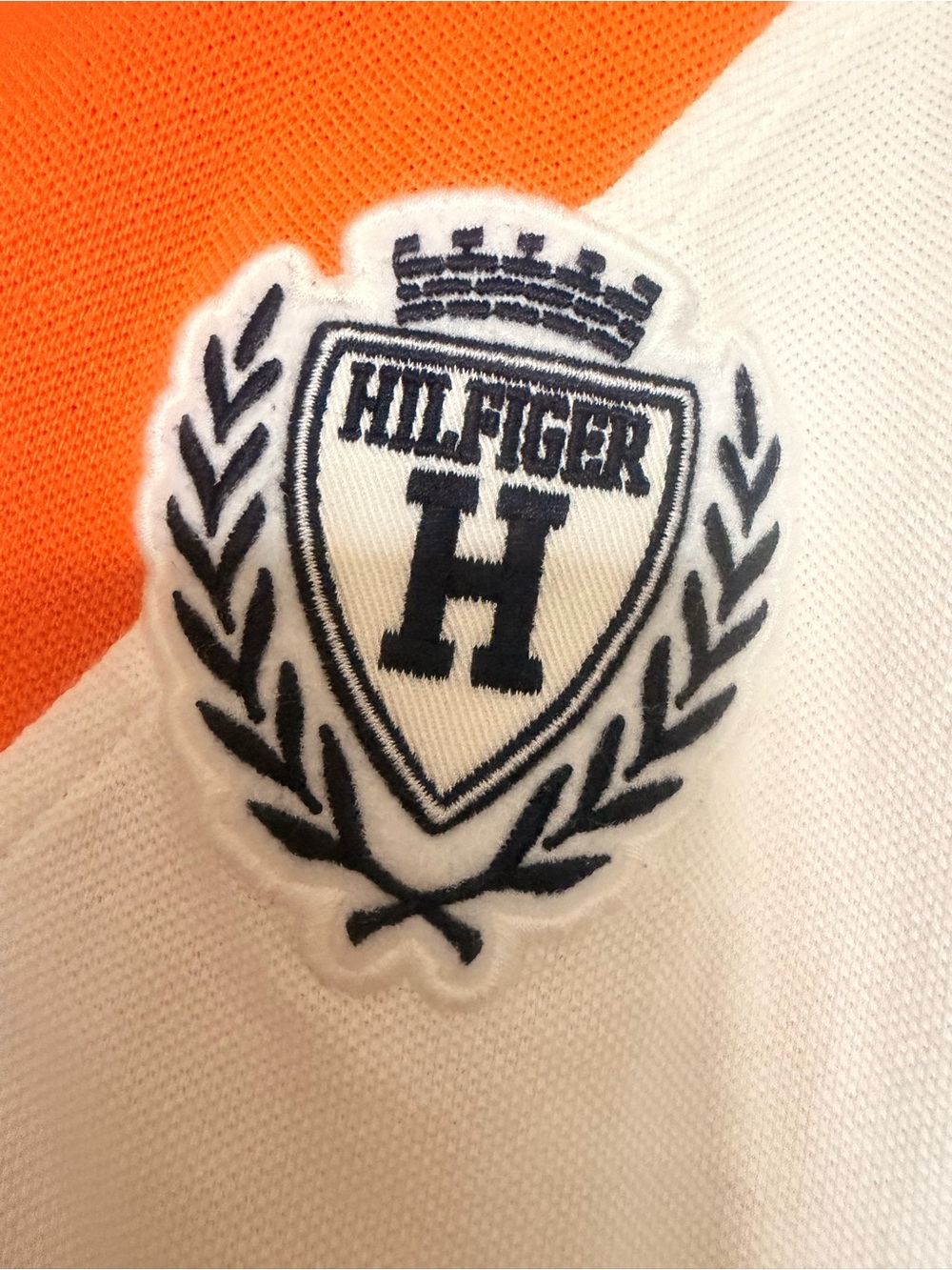 Tommy Hilfiger Orange, Navy & White Diagonal-Stripe Polo - Picture 4 of 5